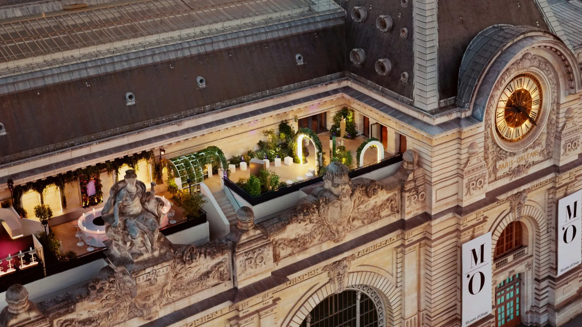 Clock terrace viewpoint with panoramic Paris cityscape